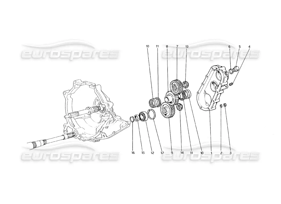 ferrari 308 gt4 dino (1979) transmisión de caja de cambios diagrama de piezas