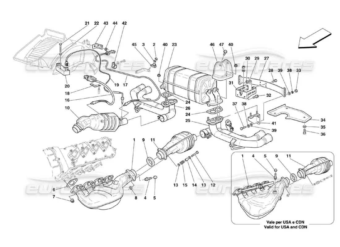 ferrari 360 challenge stradale sistema de escape diagrama de piezas