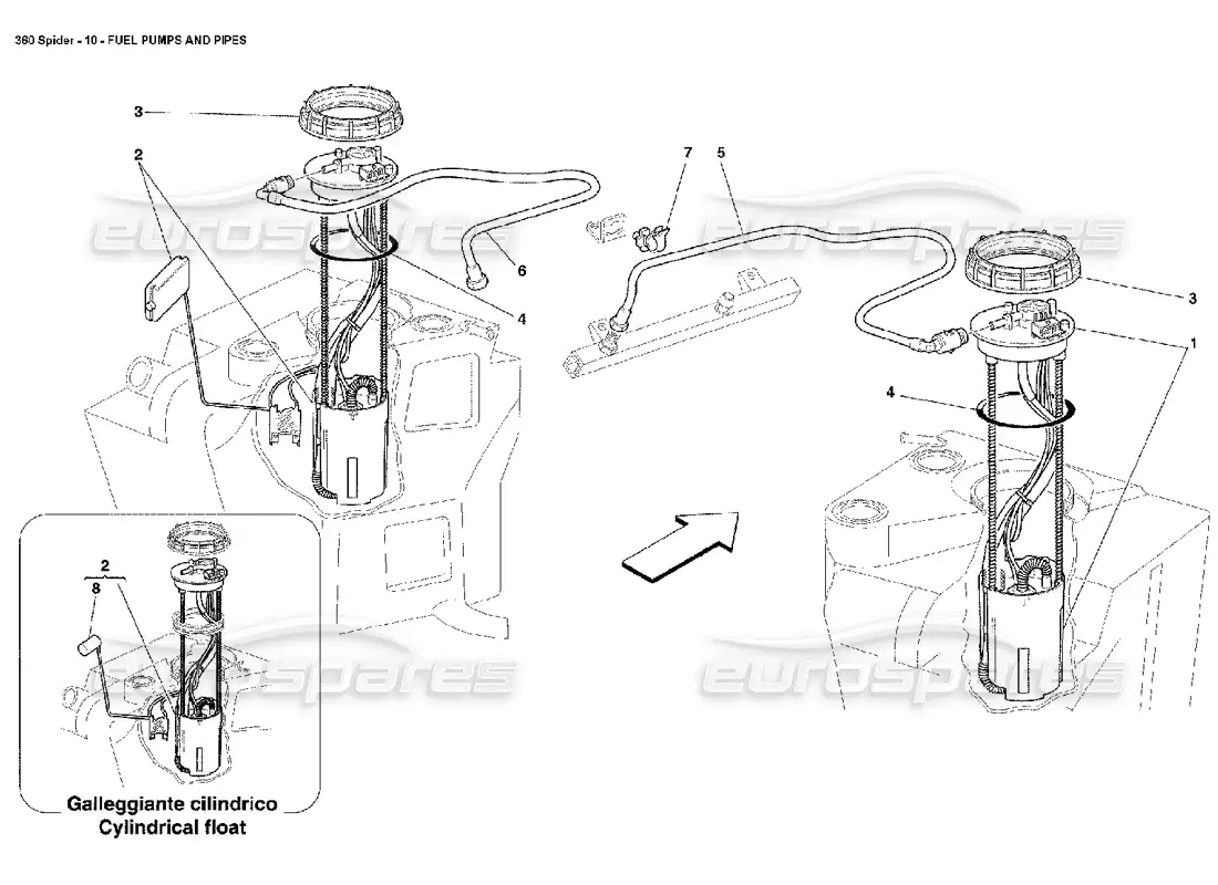 ferrari 360 spider bombas y tuberías de combustible diagrama de piezas