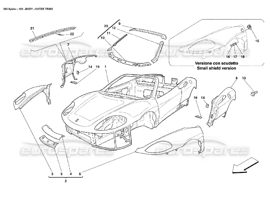 ferrari 360 spider carrocería - adornos exteriores diagrama de piezas