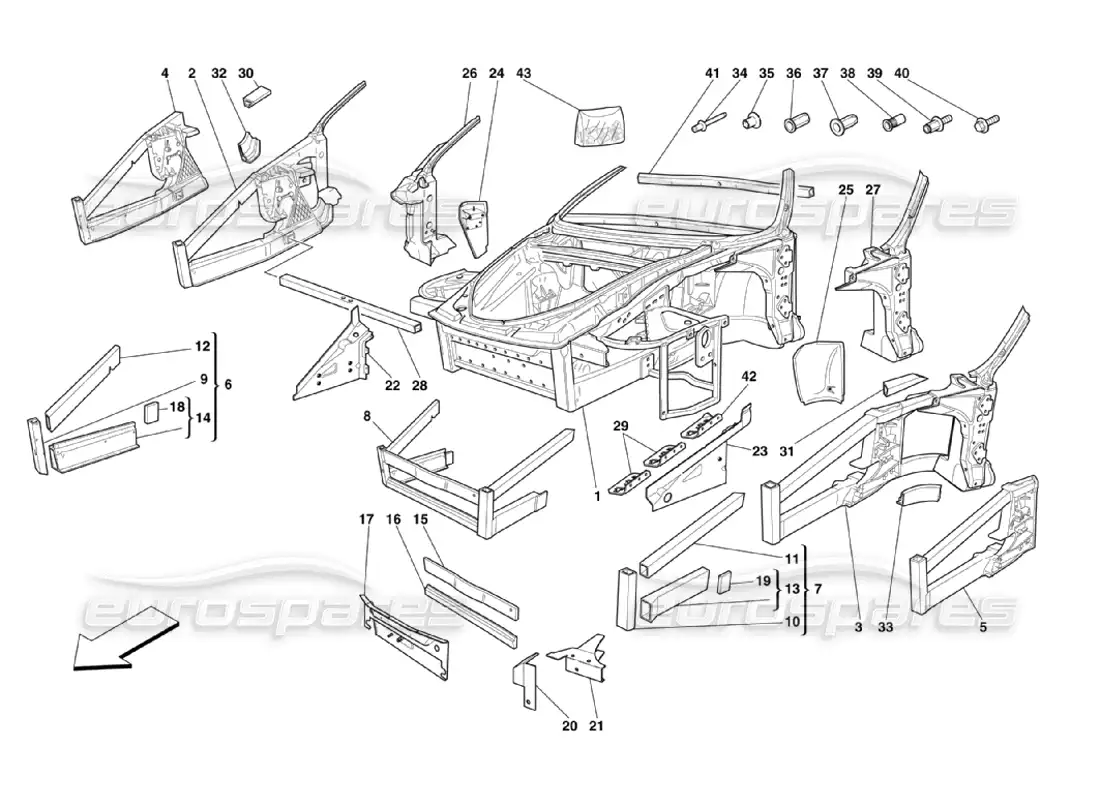 ferrari 360 challenge stradale marco - elementos frontales estructuras y placas diagrama de piezas