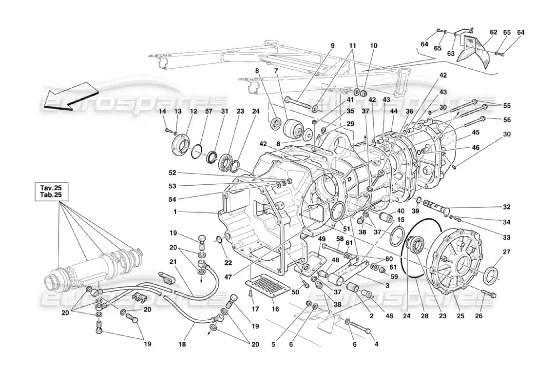 ferrari 360 challenge stradale gearbox - covers diagrama de piezas