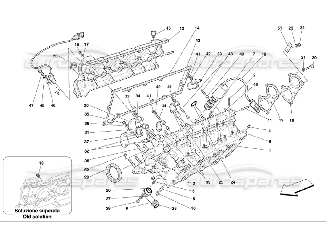 ferrari 360 modena diagrama de piezas de la culata del cilindro derecho