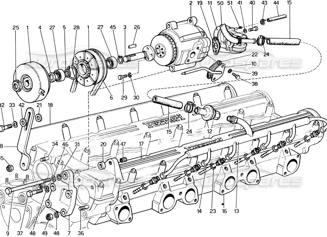 ferrari 365 gtb4 daytona (1969) vacuum pump (1972 revision) part diagram