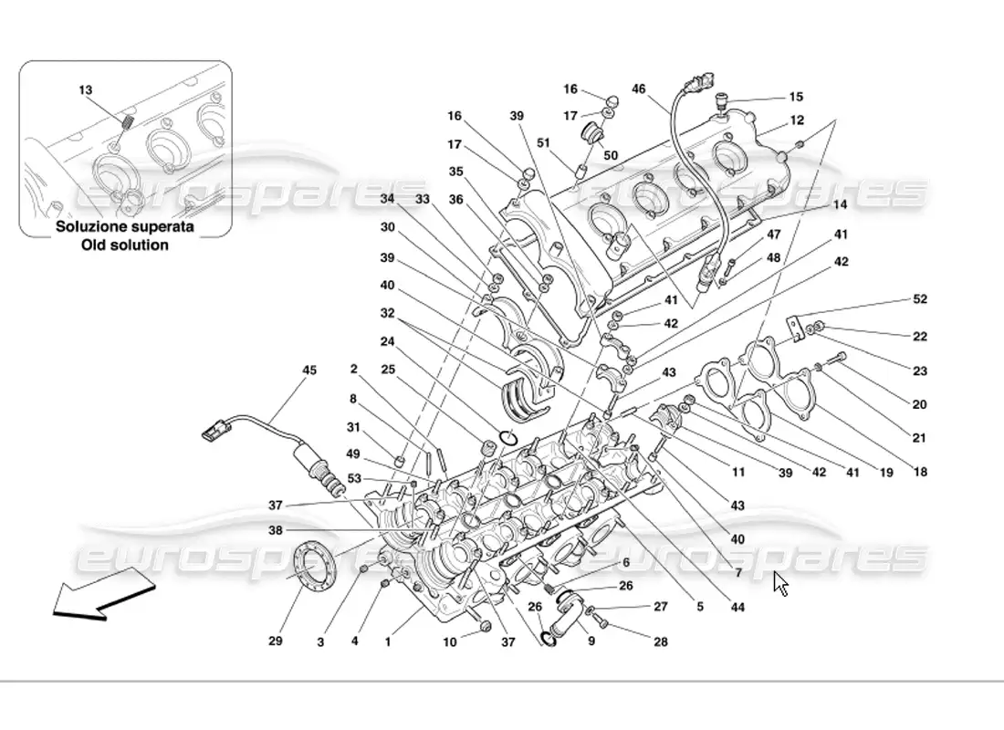 ferrari 360 modena diagrama de piezas de la culata del cilindro izquierdo