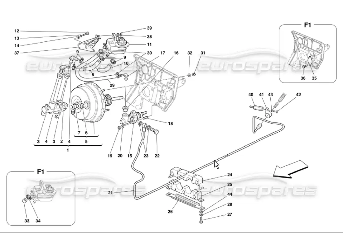 ferrari 360 modena controles hidráulicos de frenos y embrague diagrama de piezas