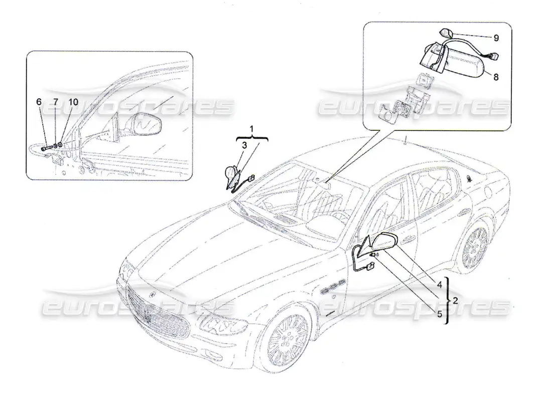 maserati qtp. (2010) 4.7 espejos retrovisores interiores y exteriores diagrama de piezas