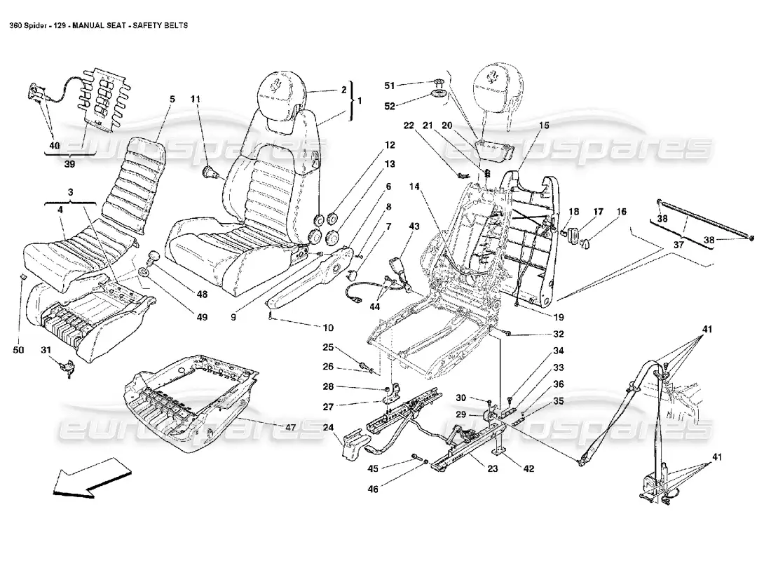 ferrari 360 spider asiento manual - cinturones de seguridad diagrama de piezas