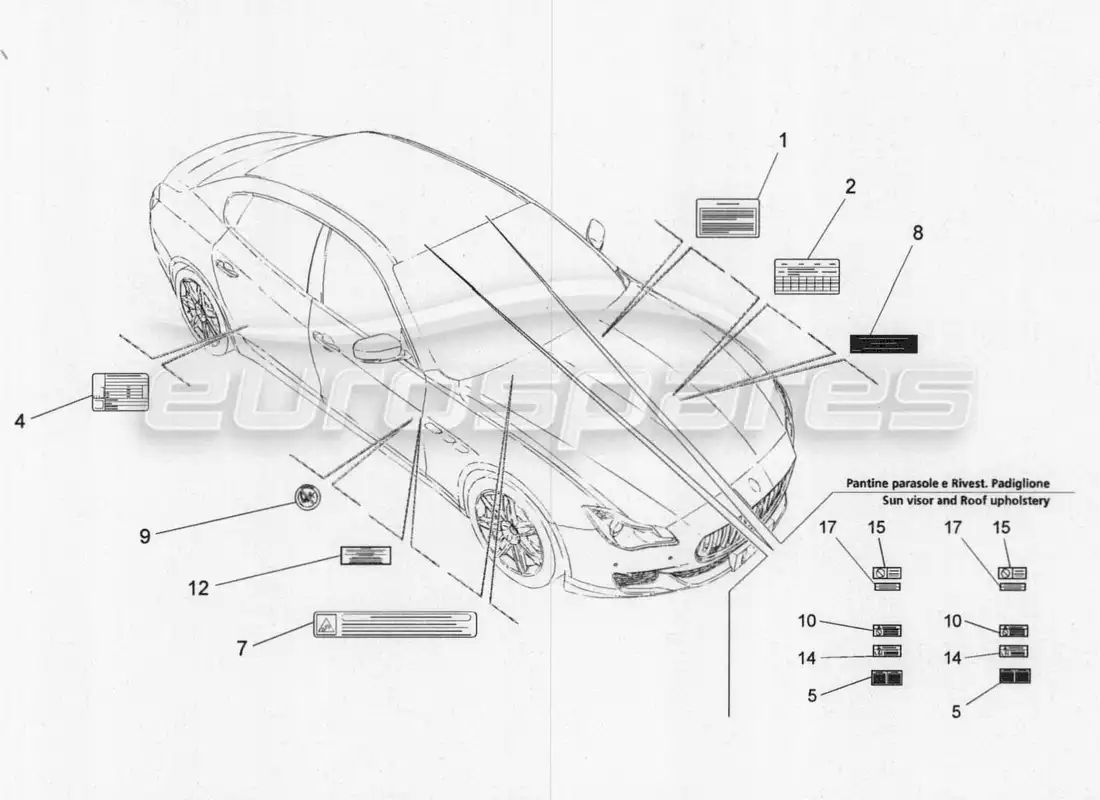 maserati qtp. v8 3.8 530bhp 2014 auto diagrama de piezas de pegatinas y etiquetas