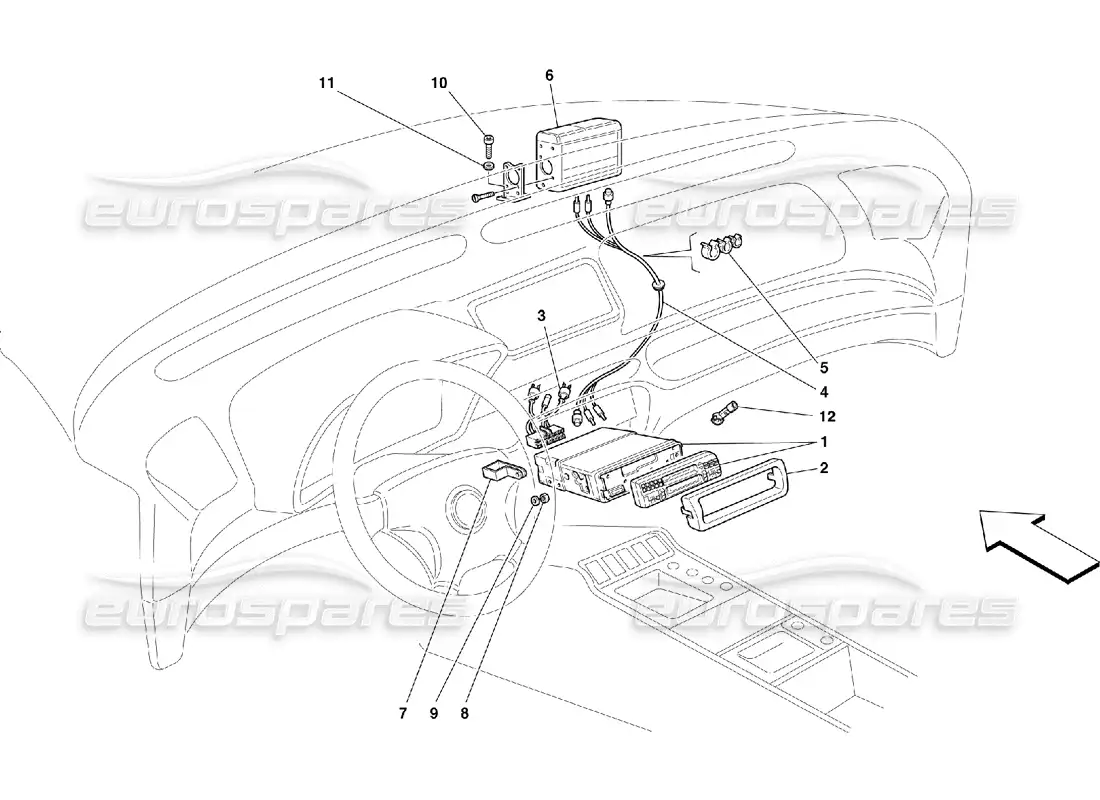 ferrari 355 (5.2 motronic) equipo estéreo diagrama de piezas