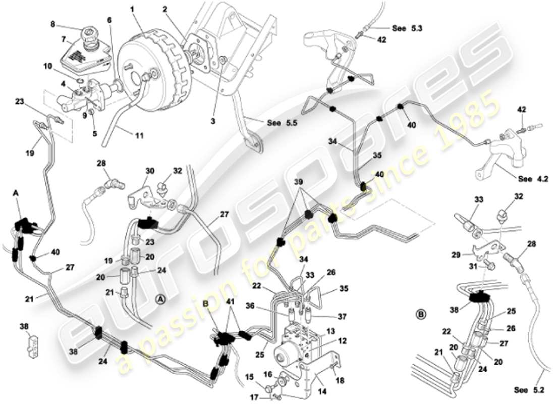aston martin vanquish (2001) refuerzo de freno y modulador diagrama de piezas