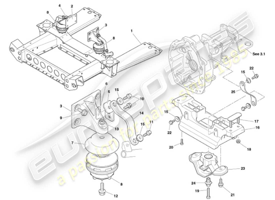 aston martin vanquish (2001) soportes del motor diagrama de piezas