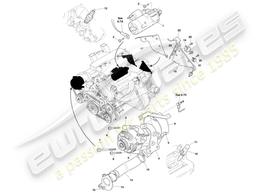 aston martin vanquish (2001) componentes eléctricos del motor diagrama de piezas