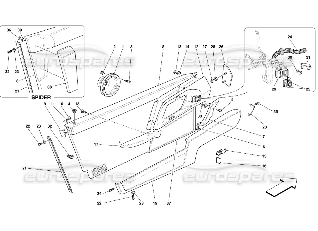 ferrari 355 (5.2 motronic) puertas - adornos interiores diagrama de piezas