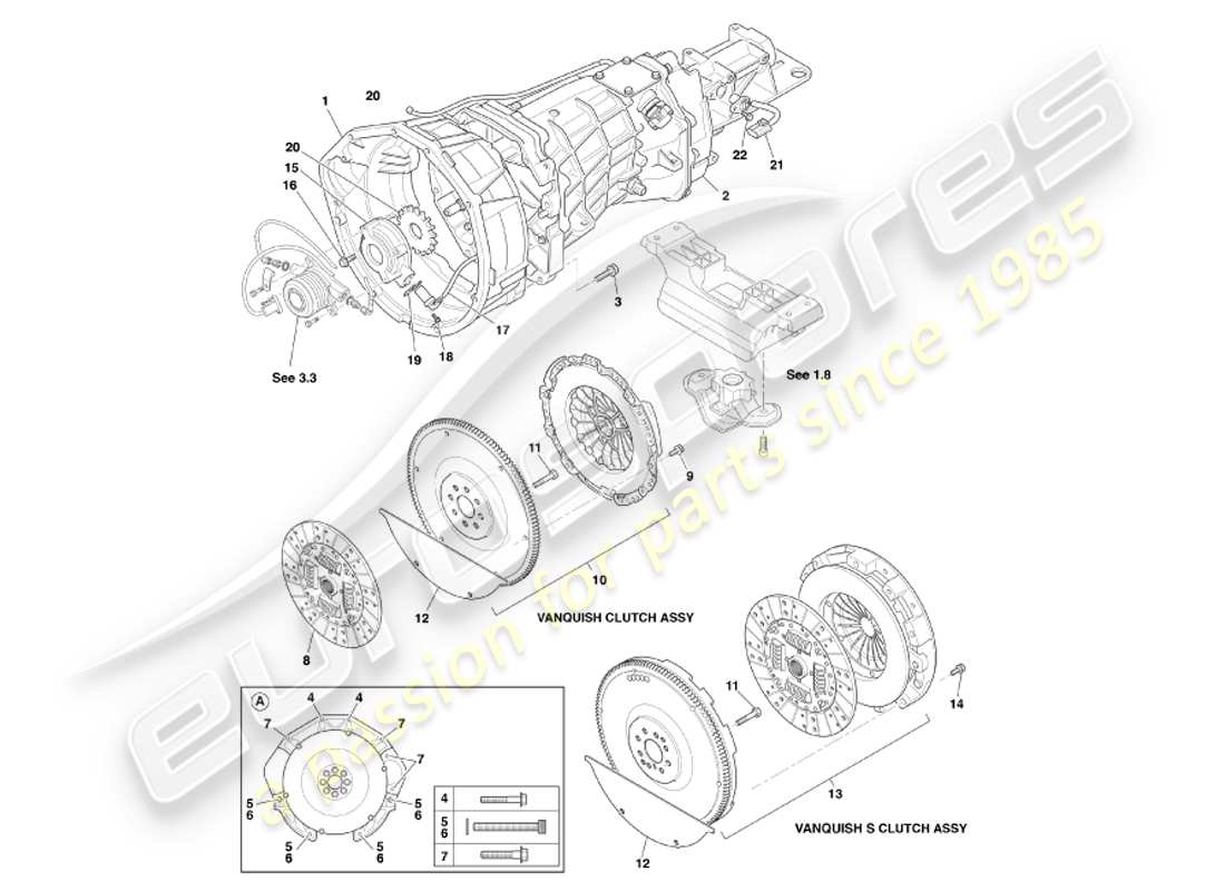 aston martin vanquish (2001) caja de cambios y embrague asm diagrama de piezas