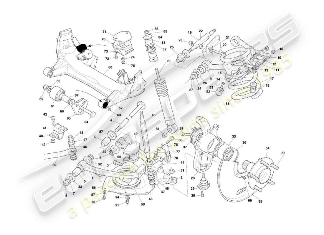 aston martin db7 vantage (2003) diagrama de piezas de la suspensión delantera