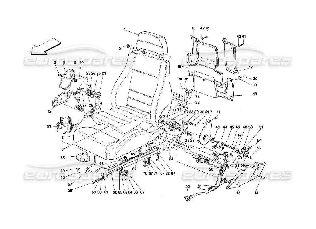 ferrari 348 (2.7 motronic) asientos y cinturones de seguridad diagrama de piezas