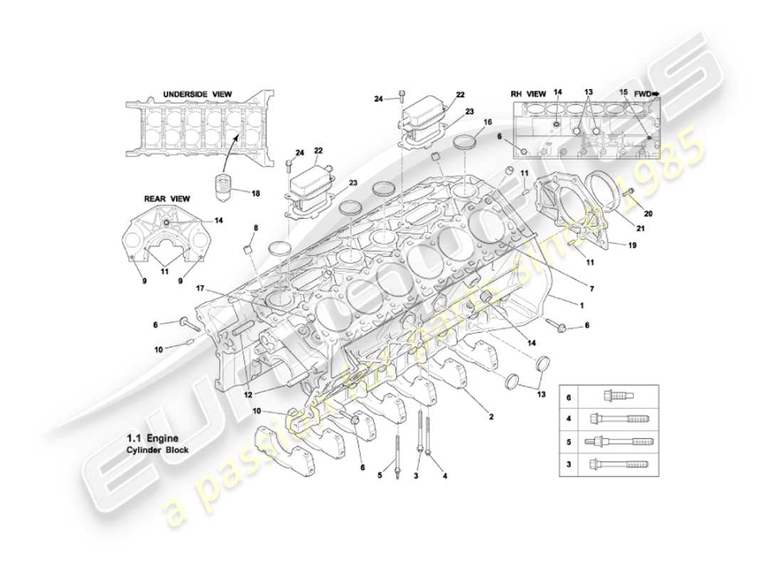 aston martin vanquish (2003) bloque cilíndrico diagrama de piezas