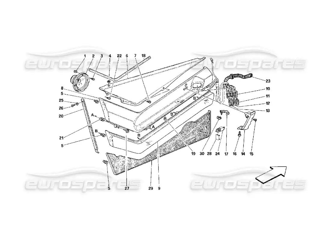 ferrari 348 (2.7 motronic) puertas - adornos interiores diagrama de piezas