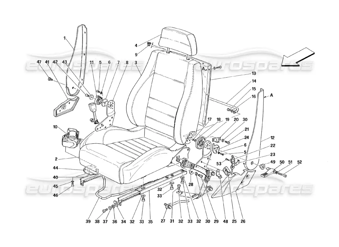 ferrari 348 (1993) tb / ts asientos y cinturones de seguridad diagrama de piezas