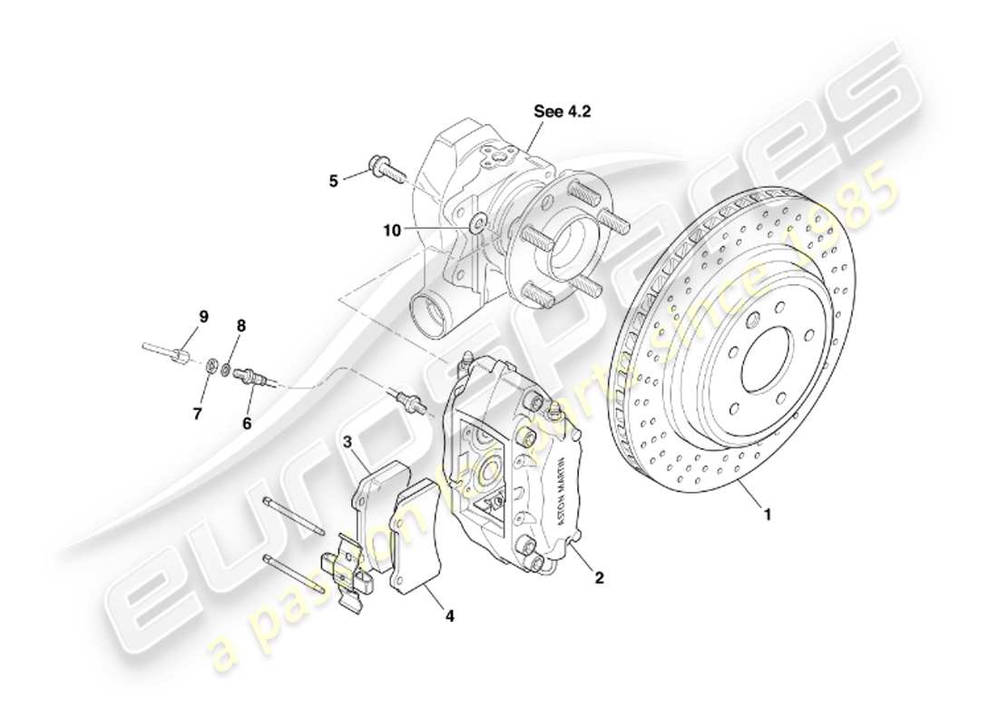 aston martin db7 vantage (2002) diagrama de piezas de frenos traseros