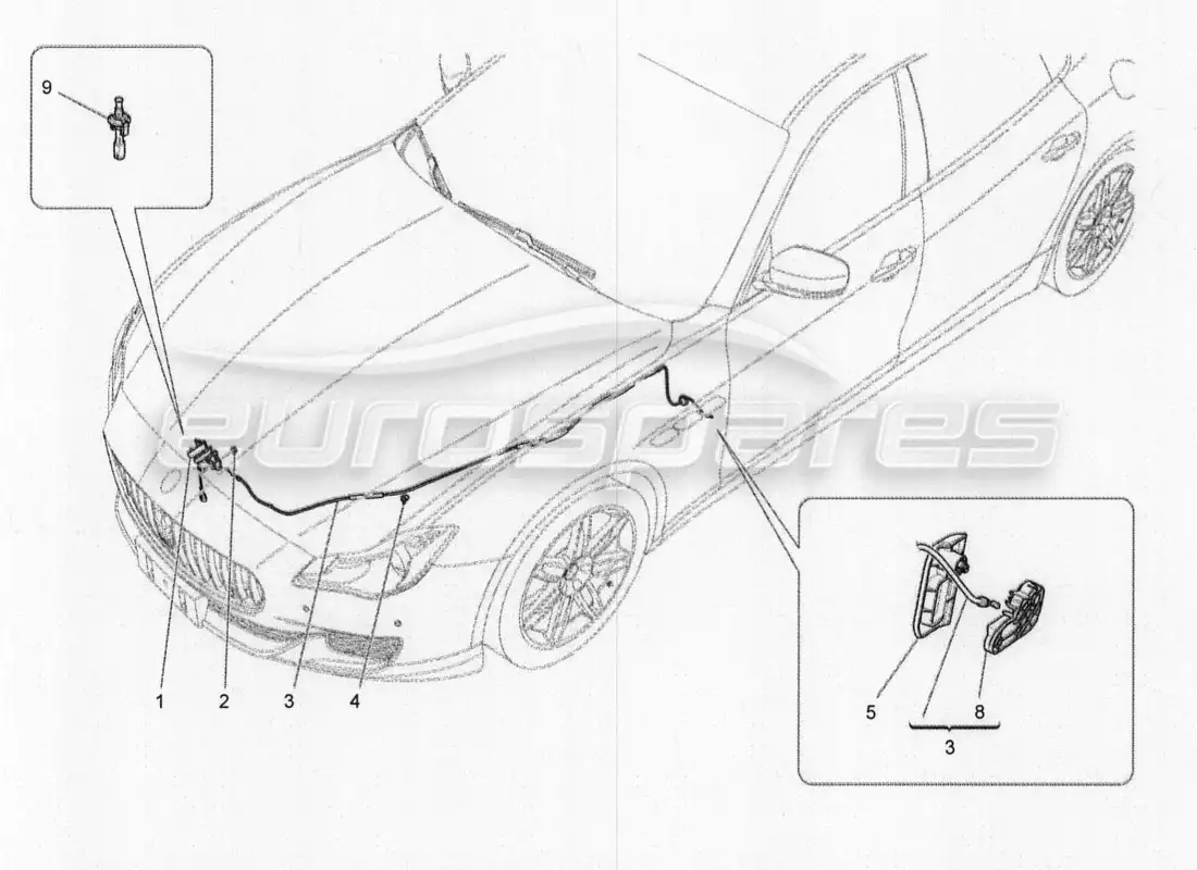 maserati qtp. v8 3.8 530bhp 2014 auto diagrama de piezas del botón de apertura de la tapa frontal