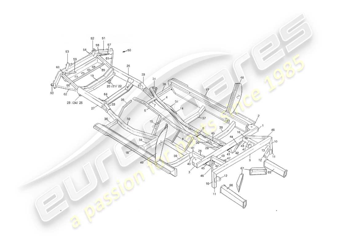 aston martin v8 virage (1999) marco del chasis diagrama de piezas