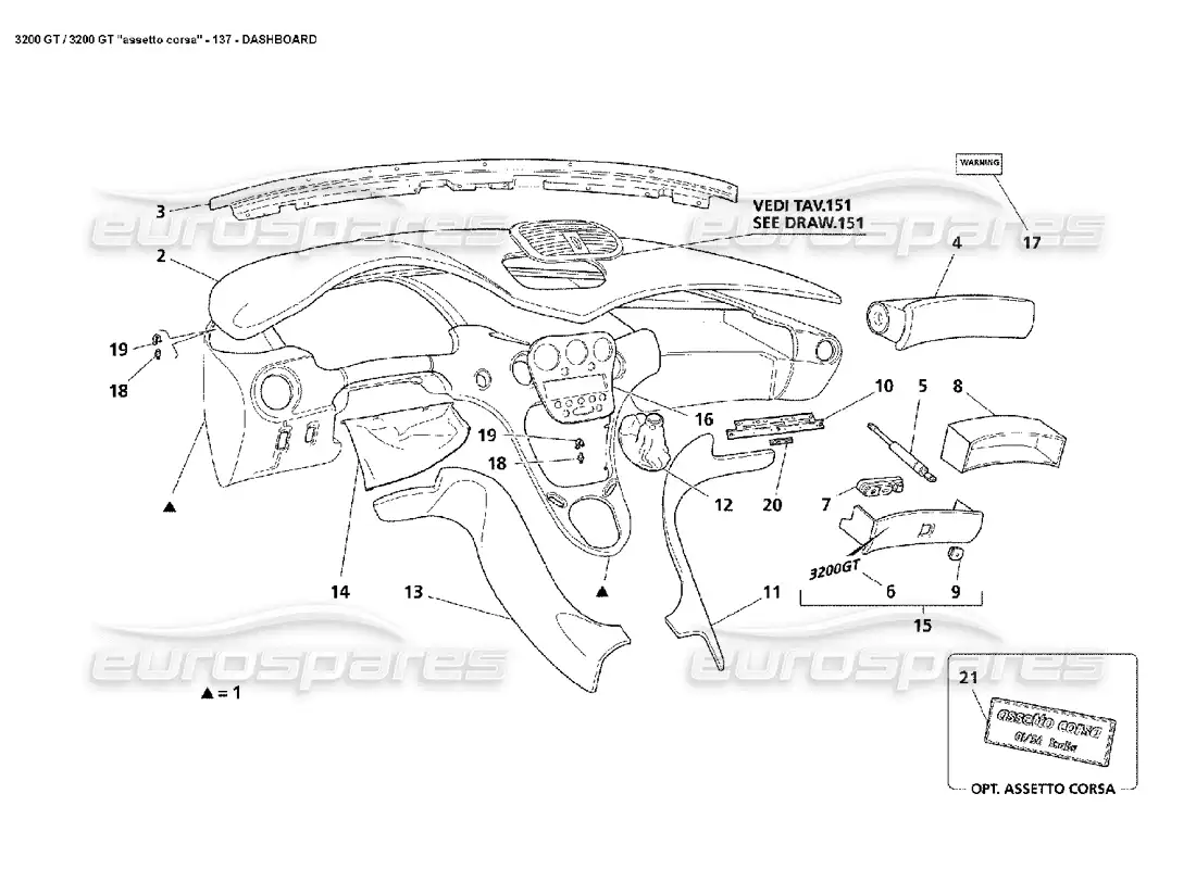 maserati 3200 gt/gta/assetto corsa panel diagrama de piezas