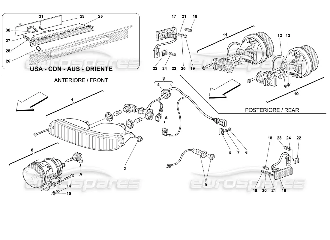 ferrari 355 (2.7 motronic) luces delanteras y traseras diagrama de piezas