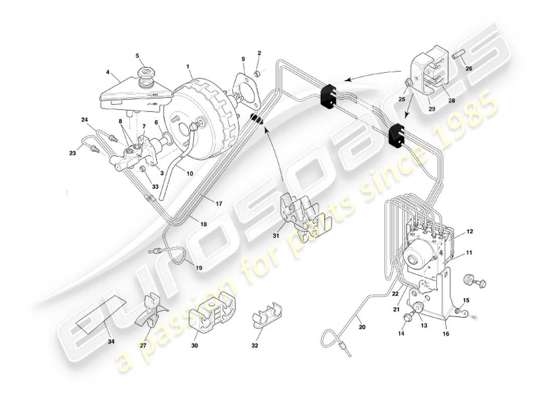 aston martin db7 vantage (2002) diagrama de piezas del modulador y servofreno