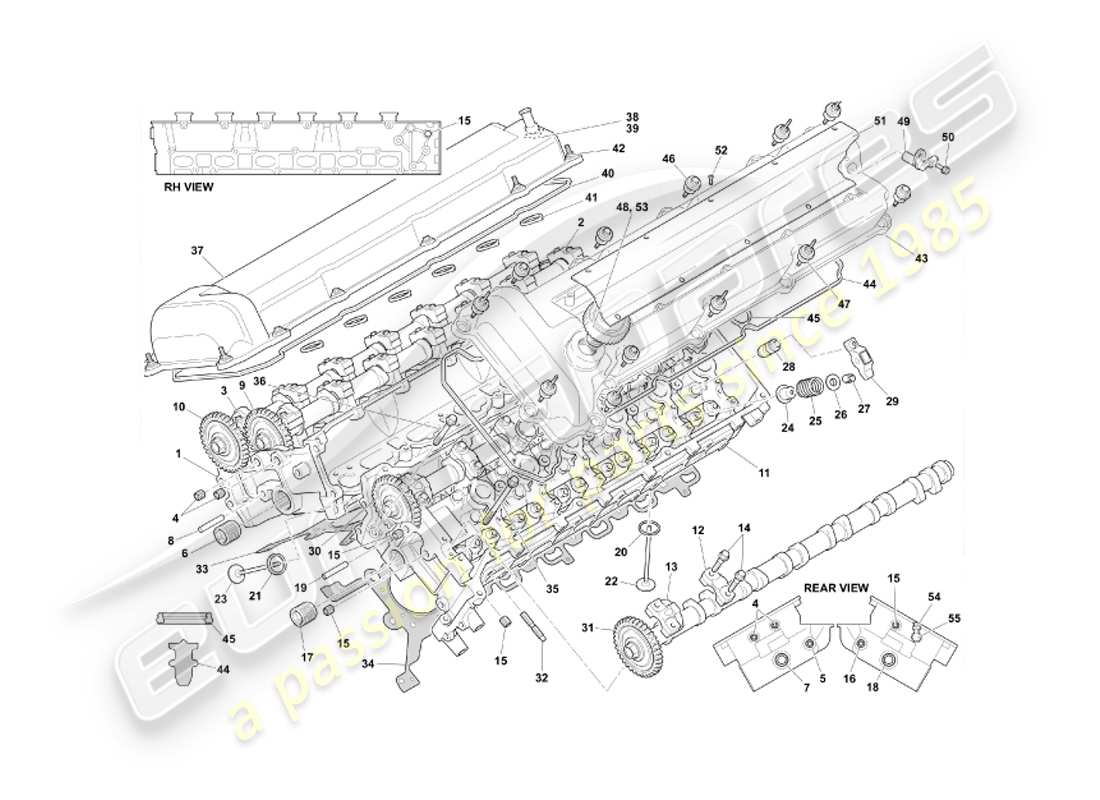 aston martin db7 vantage (2004) diagrama de piezas de la culata del cilindro