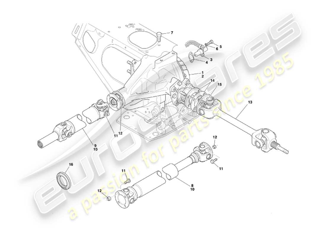 aston martin db7 vantage (2002) diagrama de piezas de unidad hipoide, ejes de transmisión y hélice