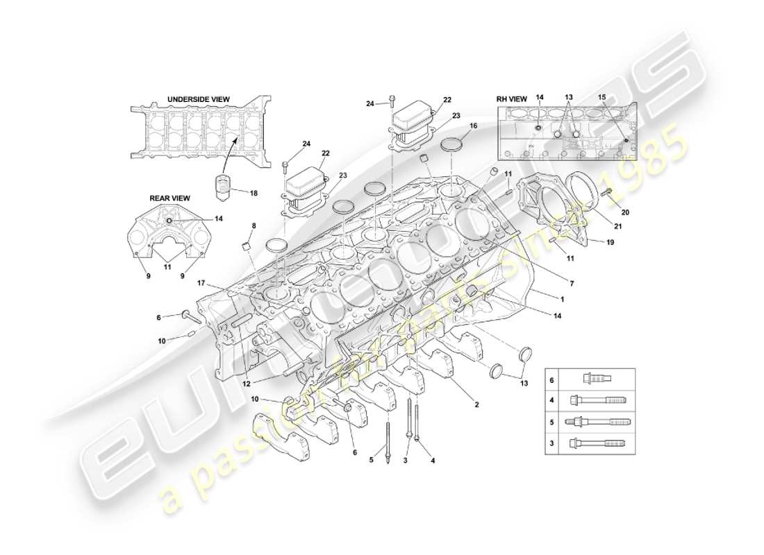 aston martin db7 vantage (2001) diagrama de piezas del bloque de cilindros