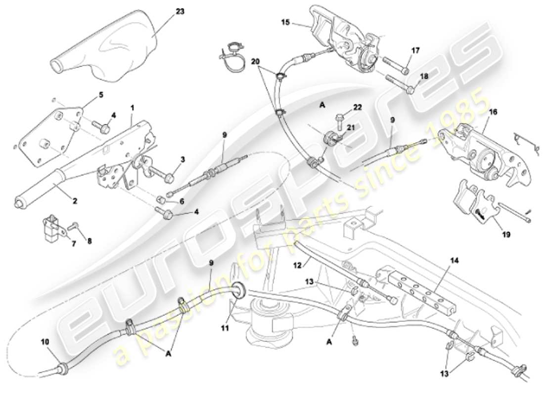 aston martin vanquish (2001) diagrama de piezas del freno de mano