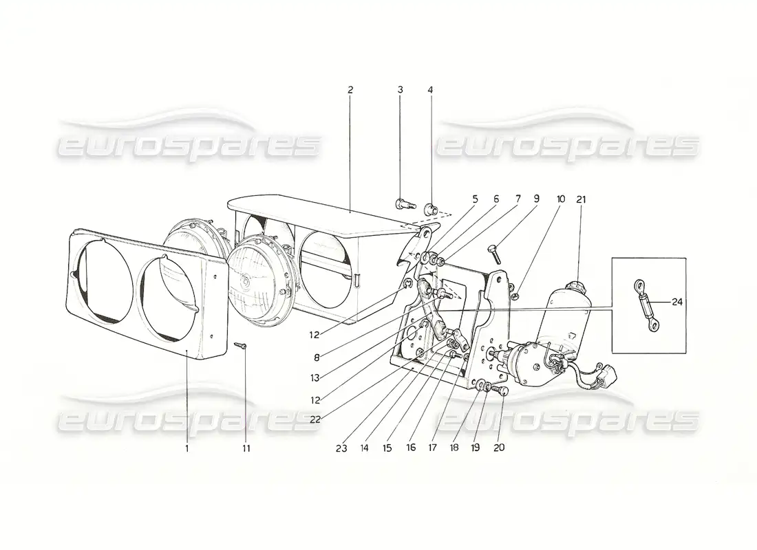 ferrari 308 gt4 dino (1976) dispositivo de elevación de faros diagrama de piezas