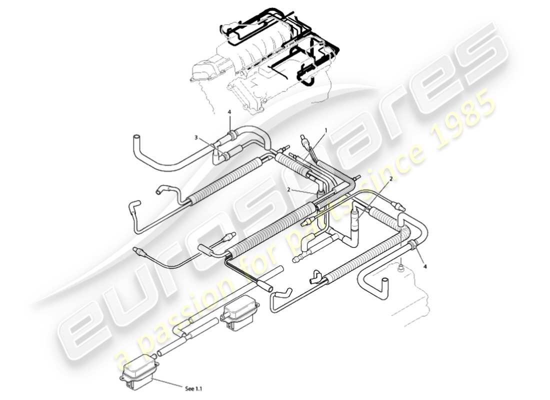 aston martin vanquish (2001) sistema de vacío, motor diagrama de piezas