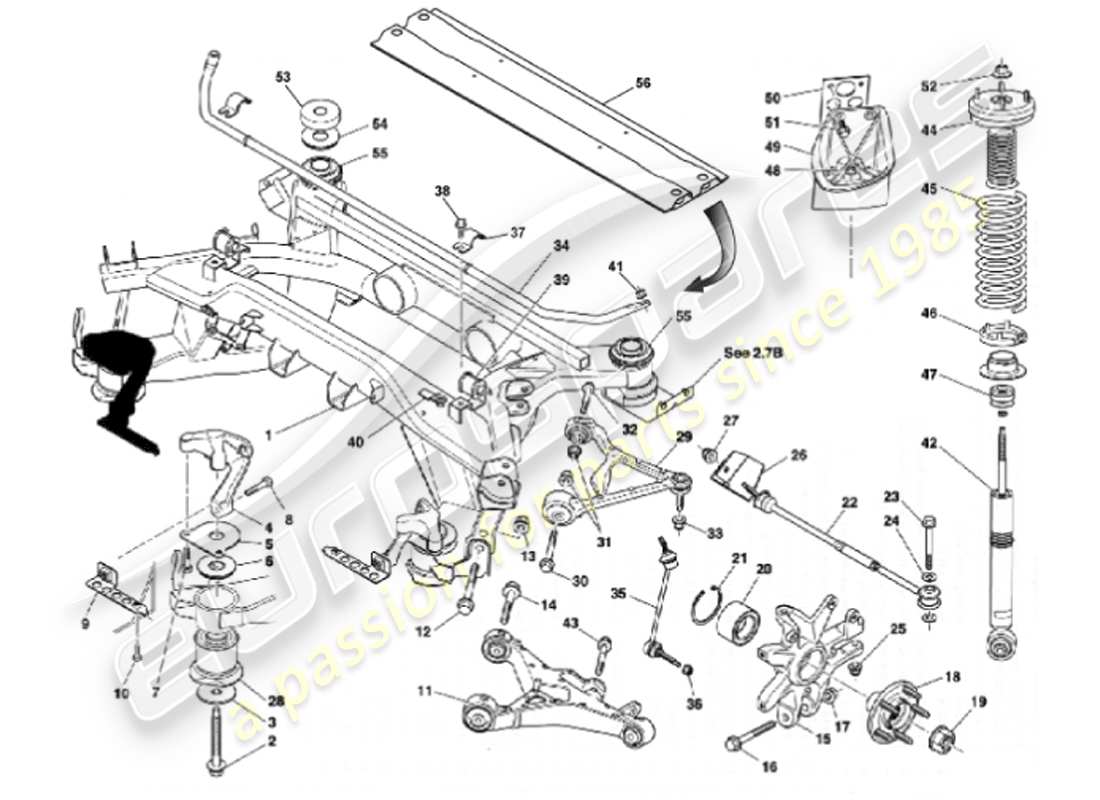 aston martin vanquish (2001) rear suspension diagrama de piezas