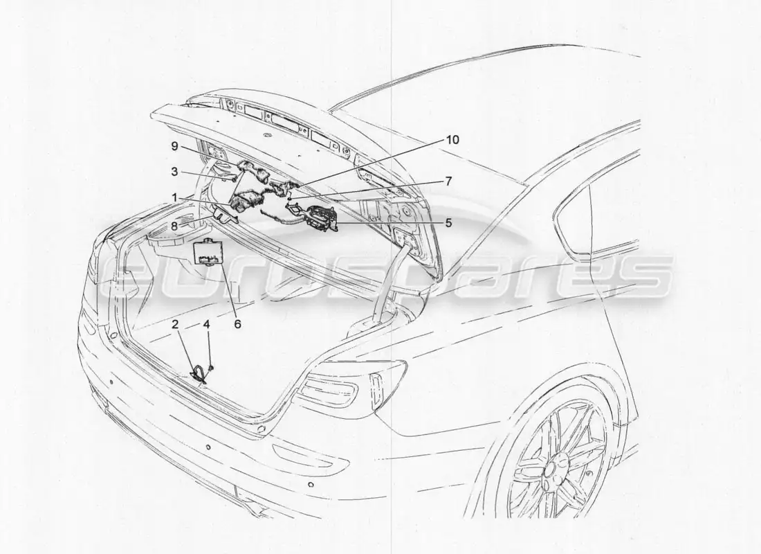 maserati qtp. v8 3.8 530bhp 2014 auto diagrama de piezas de control de apertura de la tapa trasera