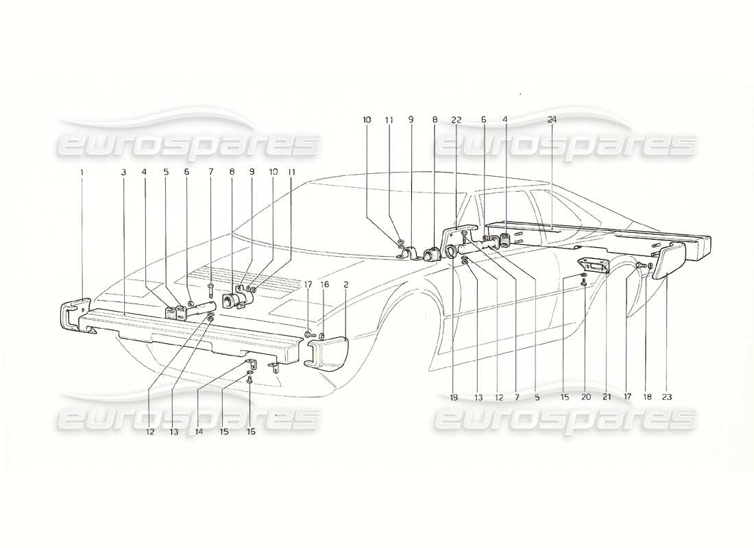 ferrari 308 gt4 dino (1976) parachoques (versión estadounidense) diagrama de piezas