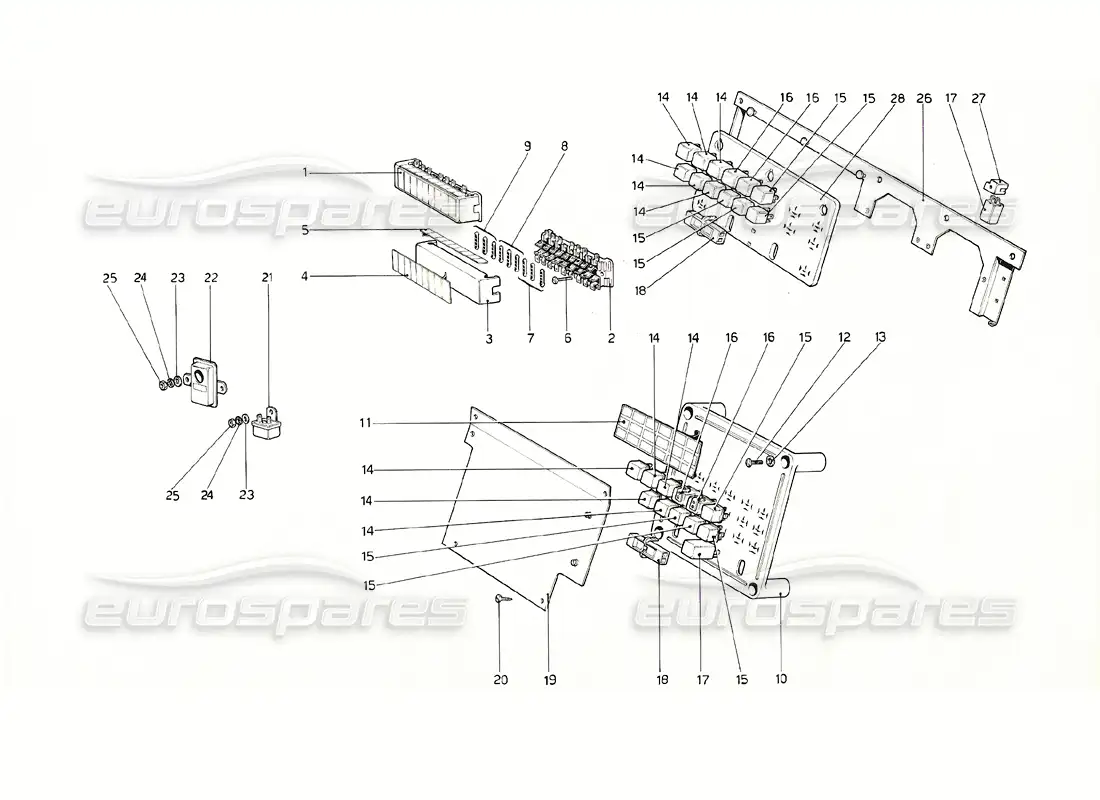 ferrari 308 gt4 dino (1976) fusibles y relés diagrama de piezas