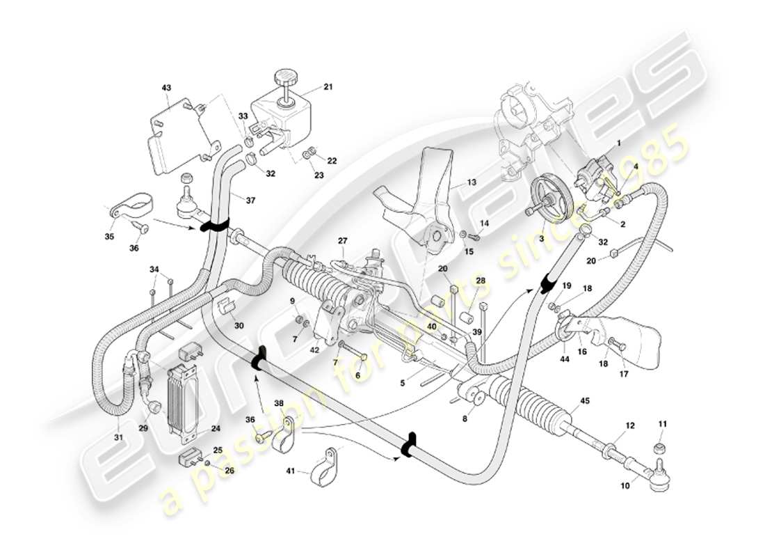 aston martin db7 vantage (2003) diagrama de piezas de la dirección asistida