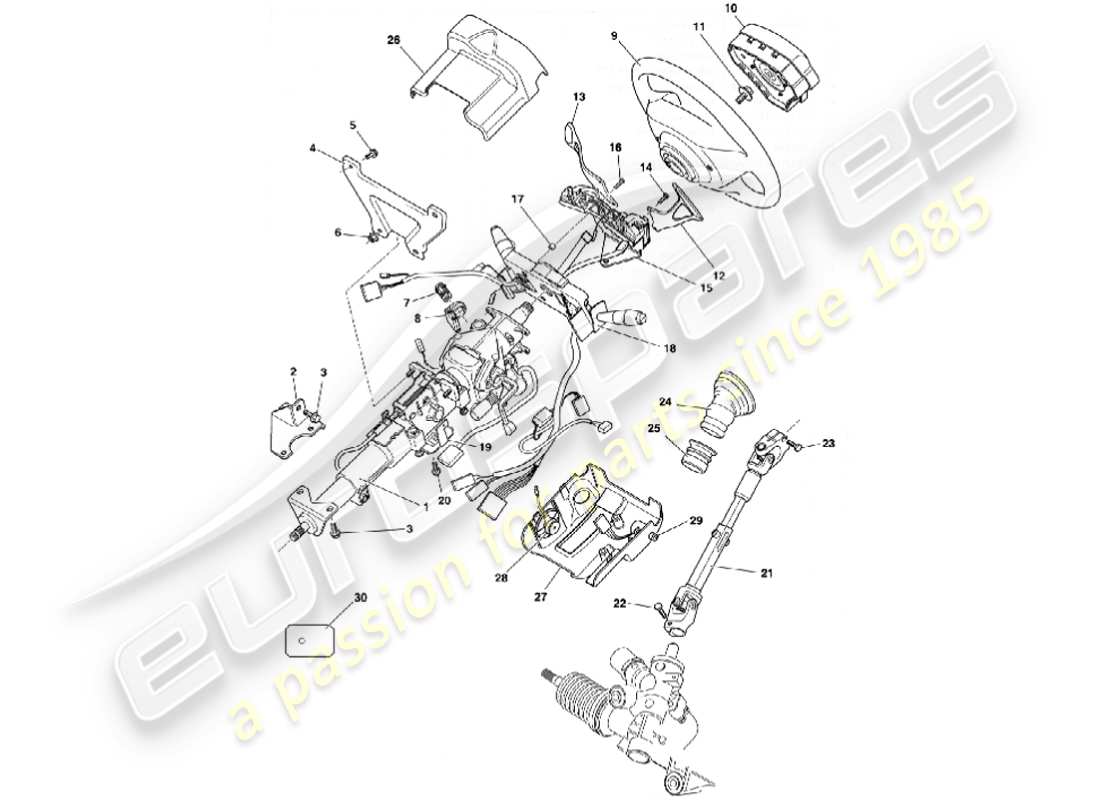 aston martin vanquish (2001) columna de dirección diagrama de piezas