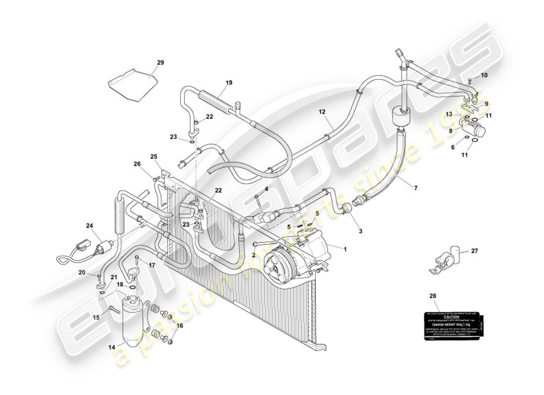 aston martin db7 vantage (2002) diagrama de piezas de instalación del compartimento del motor