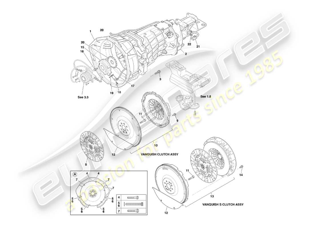 aston martin vanquish (2007) caja de cambios y embrague asm diagrama de piezas