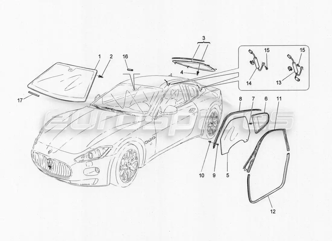 maserati granturismo special edition ventanas y bandas de ventanas diagrama de piezas