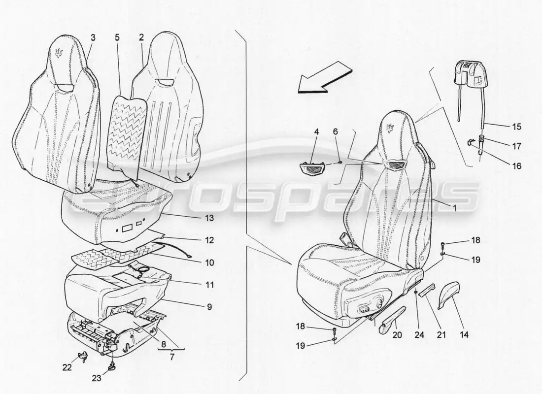 maserati granturismo special edition front seats: trim panels diagrama de piezas