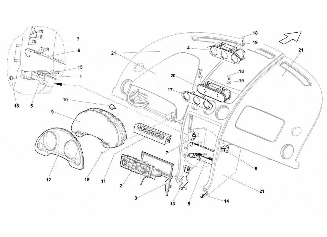 lamborghini gallardo sts ii sc instrumentos del tablero diagrama de piezas