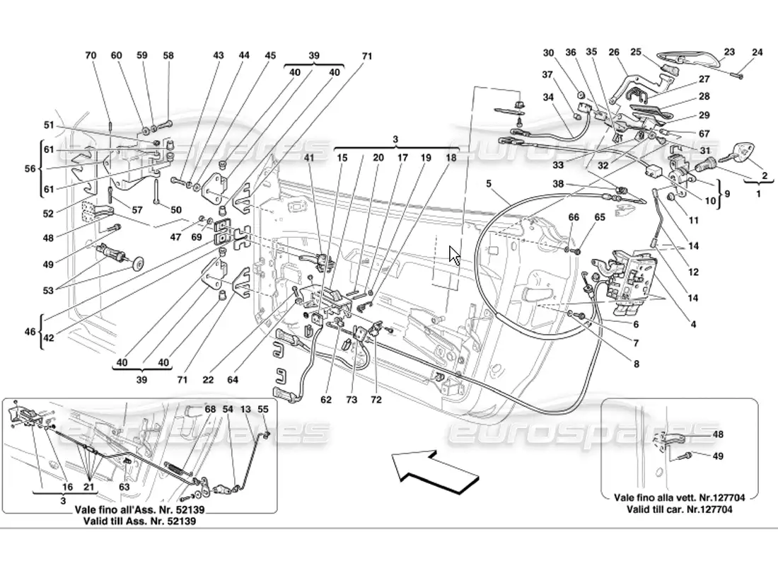 ferrari 360 modena control de apertura de puertas y bisagras. diagrama de piezas