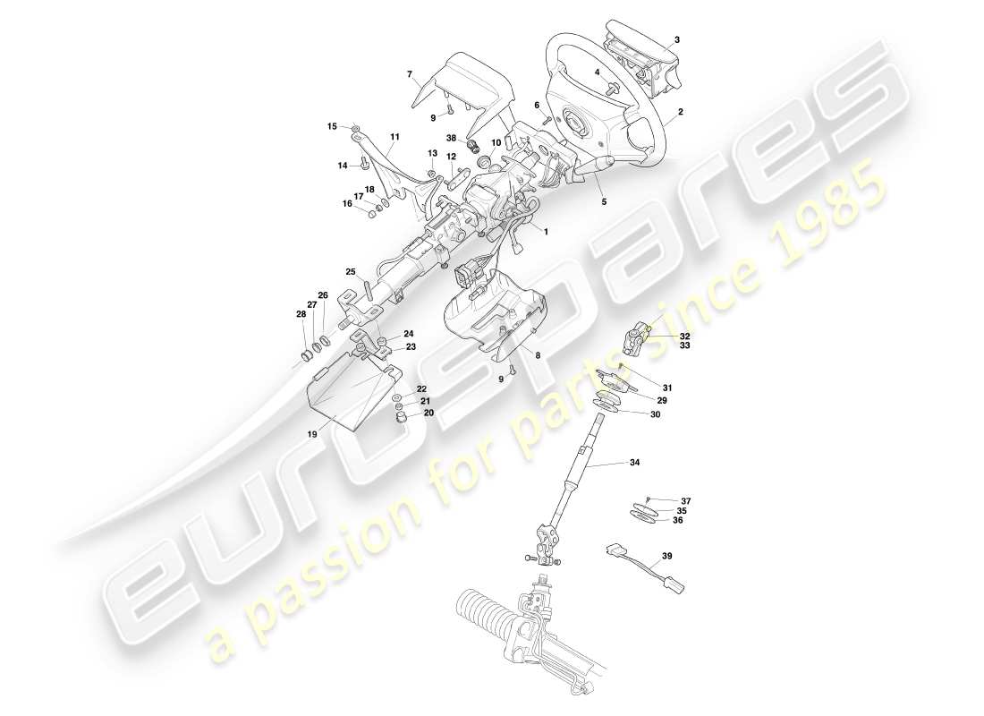 aston martin db7 vantage (2002) diagrama de piezas de la columna de dirección