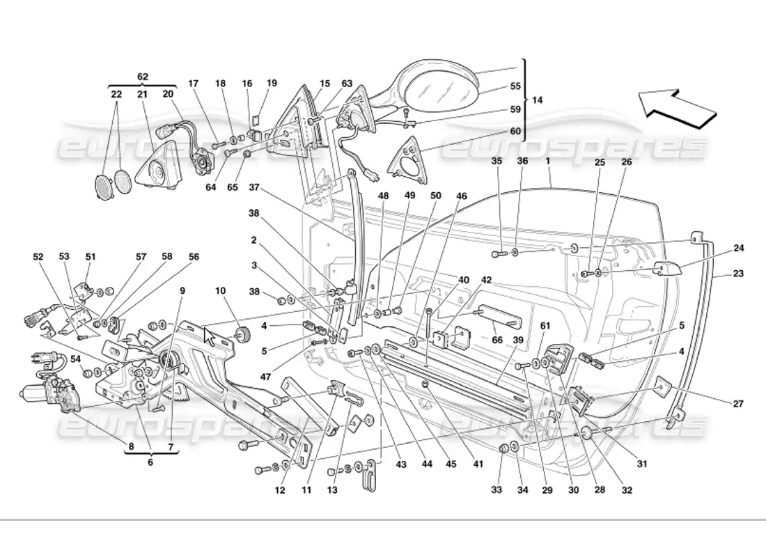 ferrari 360 modena puertas ventanas eléctricas y espejo retrovisor diagrama de piezas